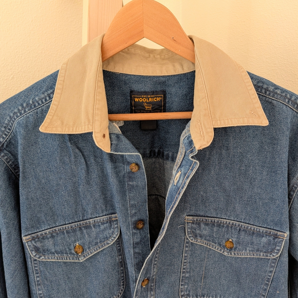 Vintage Woolrich Denim Patchwork Button-Front Col… - image 4